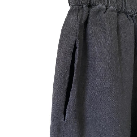 Road To Bohemia Black Linen Pull On Wide Leg High Rise Culottes Cropped Pants - Picture 7 of 14